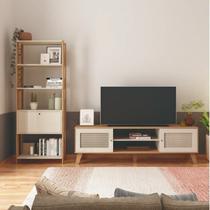 Rack para TV até 75 Polegadas 180cm Kit 2 Peças Charlotte com Estante Match Bege Carvalho/Off White Rack para TV até 75 Polegadas 180cm Kit 2 Peças Charlotte com Estante Match Bege Carvalho/Off White