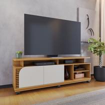 Rack para TV até 75 Polegadas 180cm Rodízio 2 Portas Jurere Marrom Naturale/Off White Matte Rack para TV até 75 Polegadas 180cm Rodízio 2 Portas Jurere Marrom Naturale/Off White Matte
