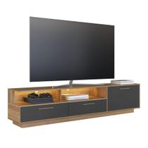 Rack para TV até 75 Polegadas com Iluminação LED Ravenna Cor Champagne/Grafite - Art In Móveis Rack para TV até 75 Polegadas com Iluminação LED Ravenna Cor Champagne/Grafite - Art In Móveis