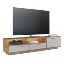 Rack para TV até 75 Polegadas com Iluminação LED Ravenna Cor Grafite/Marrom - Art In Móveis Rack para TV até 75 Polegadas com Iluminação LED Ravenna Cor Grafite/Marrom - Art In Móveis