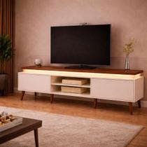 Rack para TV até 75 Polegadas com LED MDF 180cm Pés em Madeira Maciça Led 2 Portas e Lumina Rack para TV até 75 Polegadas com LED MDF 180cm Pés em Madeira Maciça Led 2 Portas e Lumina