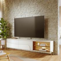 Rack para TV até 75 Polegadas com MDF 216,8cm 2 Portas de Correr Metal A e Led Amalfi Branco Off White/Freijó