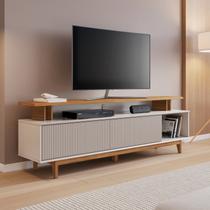 Rack para TV até 75 Polegadas com Pés de Madeira Maciça e Porta Basculante