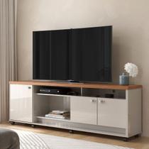 Rack para TV até 75 polegadas Dallas com 3 Portas e Rodízios Off White/Jequitibá - Lukaliam