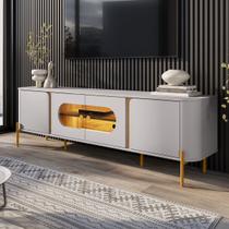 Rack para TV Até 75 Polegadas Evans 4 Portas com Vidro e Led Off White/Cinamomo - Pnr Móveis Rack para TV Até 75 Polegadas Evans 4 Portas com Vidro e Led Off White/Cinamomo - Pnr Móveis