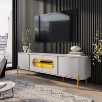 Rack para TV Até 75 Polegadas Juquehy 4 Portas com Vidro e Luz Led Pés em Madeira