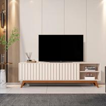Rack para TV até 75 Polegadas MDF 180cm Pés em Madeira Maciça Puxador e Buriti