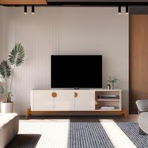 Rack para TV até 75 Polegadas MDF 195cm Pés em Madeira Maciça Puxador e Buriti