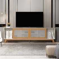 Rack para TV até 75 Polegadas MDF 218cm Pés em Madeira Maciça Denver Yescasa Cinza Off White/Nature Rack para TV até 75 Polegadas MDF 218cm Pés em Madeira Maciça Denver Yescasa Cinza Off White/Nature