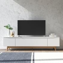 Rack para TV até 75 Polegadas MDF 219,5cm Pés em Madeira Maciça Flynt Bege Off White/Natural Rack para TV até 75 Polegadas MDF 219,5cm Pés em Madeira Maciça Flynt Bege Off White/Natural