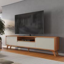 Rack para TV até 75 Polegadas MDF 237cm Pés em Madeira Maciça Piazza New Bege Naturalle/Off White Rack para TV até 75 Polegadas MDF 237cm Pés em Madeira Maciça Piazza New Bege Naturalle/Off White