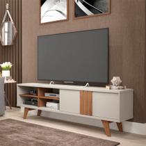 Rack para TV até 75 Polegadas Pés Madeira Retrô 100% MDF Paraty Off White/Cinamomo - Permobili Rack para TV até 75 Polegadas Pés Madeira Retrô 100% MDF Paraty Off White/Cinamomo - Permobili