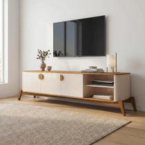 Rack para TV até 75 Polegadas Retrô com Pés em Madeira Maciça 100% MDF 195cm Buriti Bege Rack para TV até 75 Polegadas Retrô com Pés em Madeira Maciça 100% MDF 195cm Buriti Bege