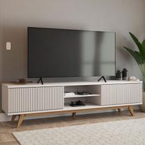 Rack para TV Até 75 Polegadas Silver 4 Portas 1 Prateleira Ripado Cinamomo/Off White - Panorama Móveis