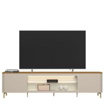 Rack para TV até 85" com 2 Portas e Prateleira de Vidro Salerine Tauari/Off White Fosco Rack para TV até 85" com 2 Portas e Prateleira de Vidro Salerine Tauari/Off White Fosco