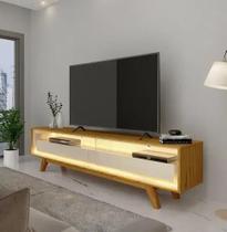 Rack para TV até 85 Polegadas com LED 100% MDF 172,5cm Pés em Madeira Maciça Requinte Marrom Naturale/Off White Rack para TV até 85 Polegadas com LED 100% MDF 172,5cm Pés em Madeira Maciça Requinte Marrom Naturale/Off White