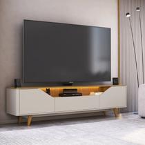 Rack para TV até 85 Polegadas com LED 220cm Pés em Madeira Maciça Cooper Cinza Bege Dunas/Carvalho