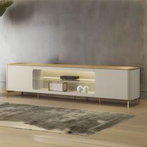 Rack para TV Até 85 Polegadas Elven 2 Portas com Vidro e Led Tauari/Off White - Pnr Móveis Rack para TV Até 85 Polegadas Elven 2 Portas com Vidro e Led Tauari/Off White - Pnr Móveis