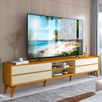 Rack para TV Até 85 Polegadas Magnífico 4 Gavetas Ripado 100% Mdf Naturale/Off White - Gelius Rack para TV Até 85 Polegadas Magnífico 4 Gavetas Ripado 100% Mdf Naturale/Off White - Gelius