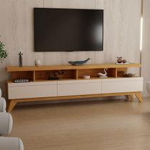 Rack para TV até 86 Polegadas Cronos 3 Gavetas Nature/Off White - Panorama Móveis Rack para TV até 86 Polegadas Cronos 3 Gavetas Nature/Off White - Panorama Móveis