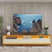 Rack para TV até 90 Polegadas com LED 100% MDF 260cm Pés em Madeira Maciça Requinte Marrom Naturale/Off White