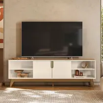 Rack Para TV Com 2 Portas Centrais E Nichos Laterais Abertos