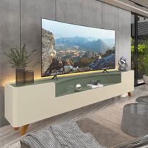 Rack para TV com LED Pés Madeira Infinity 230 Off White Verde - Gelius - Gelius Móveis