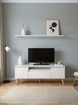 Rack para TV com Prateleira 150cm Retro Mdf Branco Dallas - On Móveis