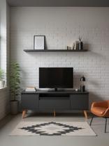 Rack para TV com Prateleira 150cm Retro Mdf Dallas - On Móveis Cor:Grafite Rack para TV com Prateleira 150cm Retro Mdf Dallas - On Móveis Cor:Grafite