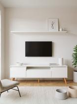 Rack para TV com Prateleira 180cm Retro Mdf Branco Dallas - On Móveis