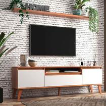 Rack para TV com Prateleira 180cm Retro Mdf Nogal com Branco Dallas - On Móveis