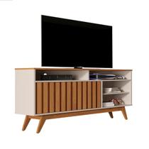 Rack Para TV De Até 55 Polegadas Pés Em Madeira Três Prateleira Turin Ripado 1.36 - Giga Móveis