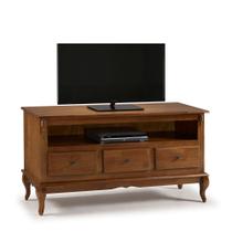 Rack para TV em Madeira Maciça com Pés Luis XV 3 Gavetas e Nicho 60501 Linz Móveis - Imbuia Glazer