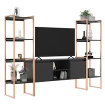 Rack para TV Estilo Industrial com Estante Preto Cobre