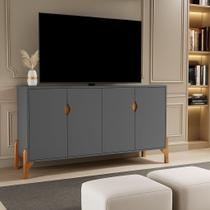 Rack Para Tv ou Aparador Buffet Pés Madeira 4 Portas Tamires Cor Cinza - MJM Casa dos Móveis