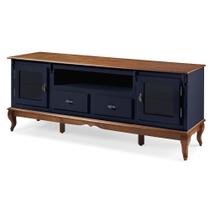 Rack para Tv Pés Luis XV 2 Gavetas 2 Portas e Nicho 60503 Linz Móveis- Azul Petróleo/Imbuia Glazer