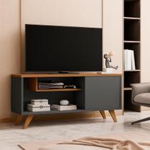 Rack Para tvs Pés Palito Retrô Bancada Elena cor: Onix / nature - MJM Casa dos Moveis