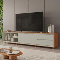 Rack Premium Tv Até 75 2 Pts 2 Gavetas 100% Mdf Mavaular Naturalle Com Off White
