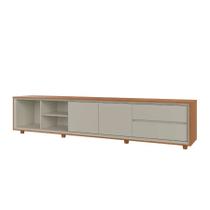 Rack Prime 2 Portas 2 Gavetas Pés em Madeira Maciça COR:NATURALLE/OFF WHITE Rack Prime 2 Portas 2 Gavetas Pés em Madeira Maciça COR:NATURALLE/OFF WHITE