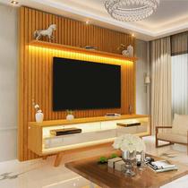 Rack Requinte 172cm Pés Madeira com Painel Ripado Nobre TV 75 Polegadas Com LED Gelius Naturale/Off White