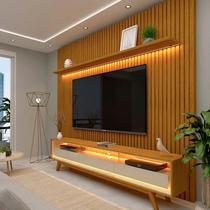 Rack Requinte Pés Madeira com Painel Ripado Nobre 230cm LED TV 85 Polegadas Gelius Naturale/Off White