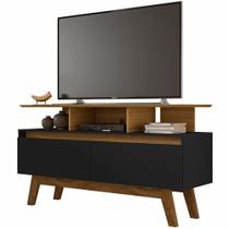 Rack Retro Bechara Rubi 2 portas para TV de ate 50 polegadas pés de madeira maciça Cinamomo Preto Rack Retro Bechara Rubi 2 portas para TV de ate 50 polegadas pés de madeira maciça Cinamomo Preto