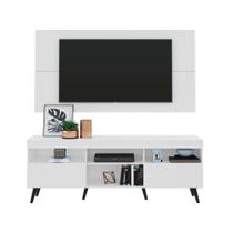 Rack Retrô com Painel e Suporte para TV até 65" Multimóveis Flórida FG3134 Branco/Preto Rack Retrô com Painel e Suporte para TV até 65" Multimóveis Flórida FG3134 Branco/Preto