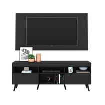 Rack Retrô com Painel e Suporte para TV até 65" Multimóveis Flórida FG3134 Preto Rack Retrô com Painel e Suporte para TV até 65" Multimóveis Flórida FG3134 Preto