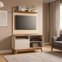 Rack Retrô com Painel para Sala de Estar Madeira e Off White Rack Retrô com Painel para Sala de Estar Madeira e Off White