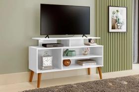 Rack Retrô Moderna Branco Para Sala / Quarto Lyon