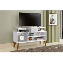 Rack Retrô para TV até 42 Polegadas 110cm Pés em Madeira Maciça Retrô Lyon Branco Rack Retrô para TV até 42 Polegadas 110cm Pés em Madeira Maciça Retrô Lyon Branco