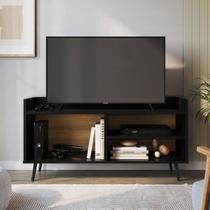Rack Retrô para TV até 50 Polegadas 120cm 2 Prateleira Sala Preto/Mel