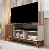 Rack Retrô para TV até 55 Polegadas 136cm Pés em Madeira Maciça Malbec Bege Off White/Freijó Rack Retrô para TV até 55 Polegadas 136cm Pés em Madeira Maciça Malbec Bege Off White/Freijó