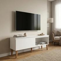 Rack Retrô para TV até 55 Polegadas MDF 130cm Pés em Madeira Maciça Retro com 1 Porta Rack Retrô para TV até 55 Polegadas MDF 130cm Pés em Madeira Maciça Retro com 1 Porta